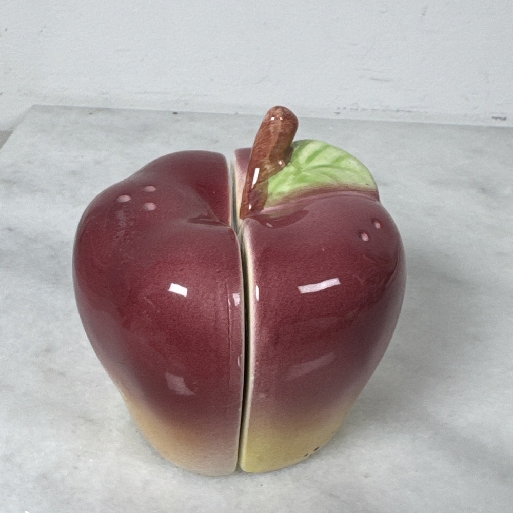 Vintage Divided Apple Salt and Pepper Shakers 3"x3" Porcelain Cottage Core Decor